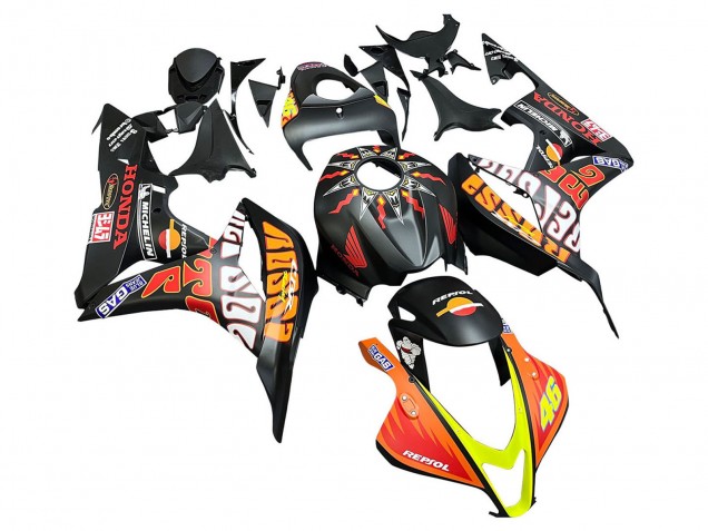 2007-2008 Matte Black Orange Red Rossi Repsol 46 Honda CBR600RR Motorcycle Fairings