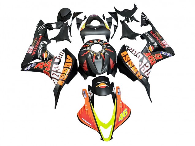2007-2008 Matte Black Orange Red Rossi Repsol 46 Honda CBR600RR Motorcycle Fairings
