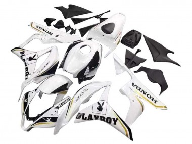 2007-2008 White Gold Glossy Black Playboy Honda CBR600RR Motorcycle Fairing