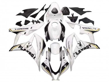 2007-2008 White Gold Glossy Black Playboy Honda CBR600RR Motorcycle Fairing