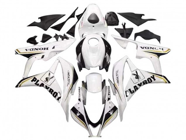 2007-2008 White Gold Glossy Black Playboy Honda CBR600RR Motorcycle Fairing