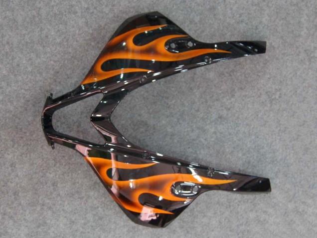 2007-2008 Glossy Black Orange Flame Honda CBR600RR Motorcycle Fairings