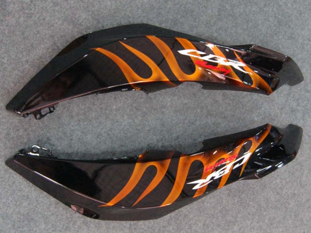 2007-2008 Glossy Black Orange Flame Honda CBR600RR Motorcycle Fairings