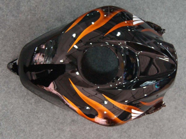 2007-2008 Glossy Black Orange Flame Honda CBR600RR Motorcycle Fairings