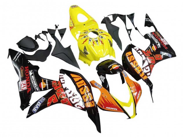 2007-2008 Yellow Orange Glossy Black Rossi Repsol Honda CBR600RR Motorcycle Fairings
