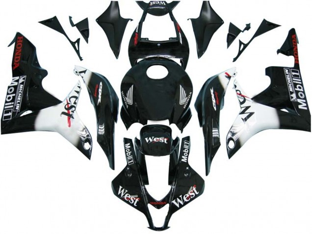 2007-2008 Glossy Black White West Honda CBR600RR Motorcycle Fairings