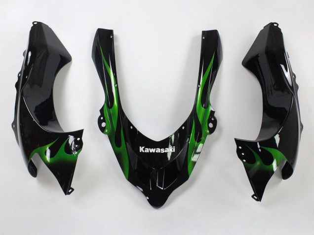 2004-2005 Black with Green Flame Ninja Kawasaki ZX10R Motorcycle Fairings