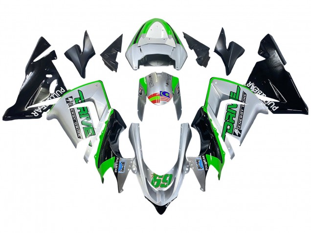 2004-2005 Green Silver Black 69 Kawasaki ZX10R Motorcycle Fairings