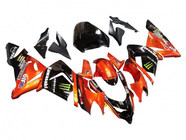 2004-2005 Burnt Orange Black Monster Elf Kawasaki ZX10R Motorcycle Fairings