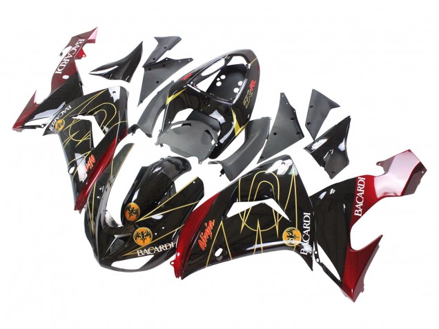 2006-2007 Black Red Gold BACARDI Kawasaki ZX10R Motorcycle Fairings