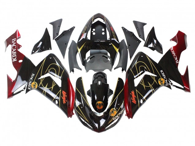 2006-2007 Black Red Gold BACARDI Kawasaki ZX10R Motorcycle Fairings