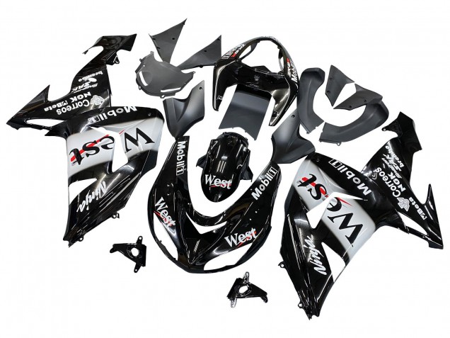 2006-2007 Glossy Black White West Kawasaki ZX10R Motorcycle Fairings