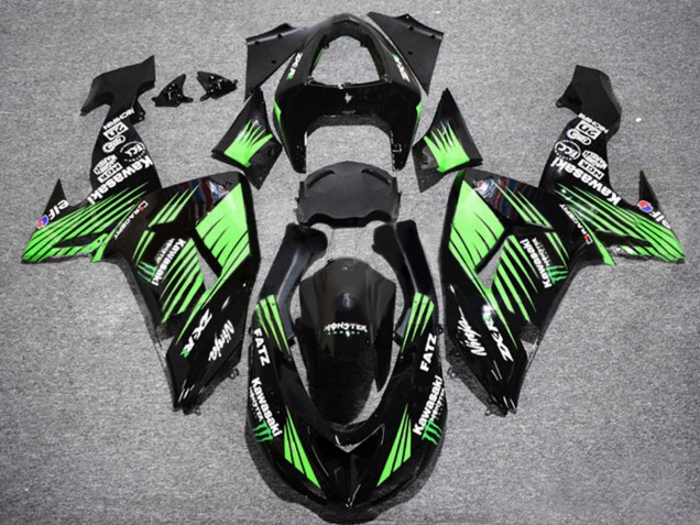 2006-2007 Glossy Black Green Kawasaki ZX10R Motorcycle Fairings