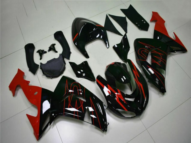 2006-2007 Glossy Black Red Kawasaki ZX10R Motorcycle Fairings