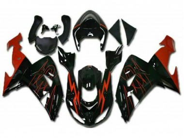 2006-2007 Glossy Black Red Kawasaki ZX10R Motorcycle Fairings