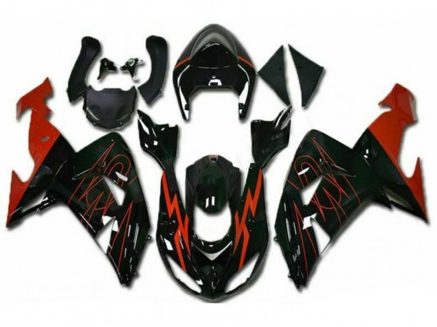 2006-2007 Glossy Black Red Kawasaki ZX10R Motorcycle Fairings