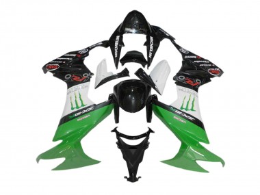2008-2010 Glossy Black White Green Monster Kawasaki ZX10R Motorcycle Fairings