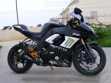 2008-2010 Glossy Black White Green Monster Elf Kawasaki ZX10R Motorcycle Fairings