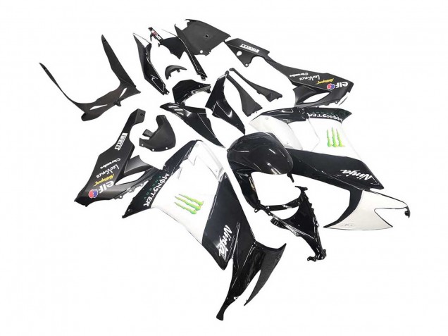 2008-2010 Glossy Black White Green Monster Elf Kawasaki ZX10R Motorcycle Fairings