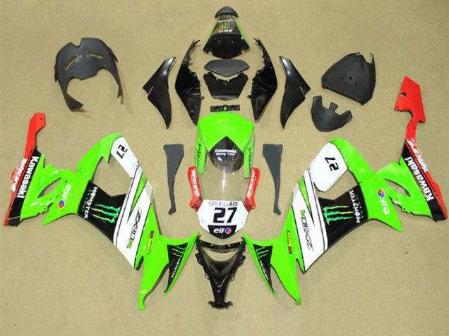 2008-2010 Green White Red Black Elf Green Monster Energy 27 Kawasaki ZX10R Motorcycle Fairings