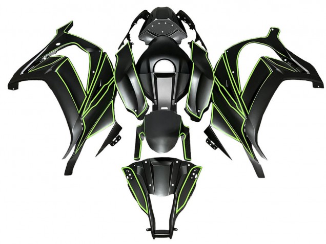 2008-2010 Matte Black Green Lines Kawasaki ZX10R Motorcycle Fairings