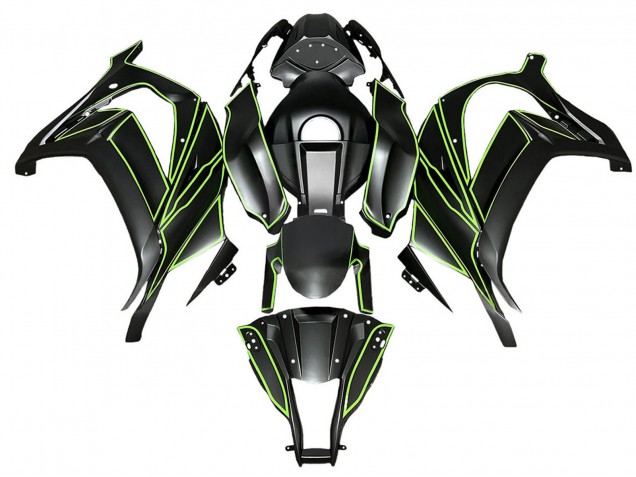 2008-2010 Matte Black Green Lines Kawasaki ZX10R Motorcycle Fairings