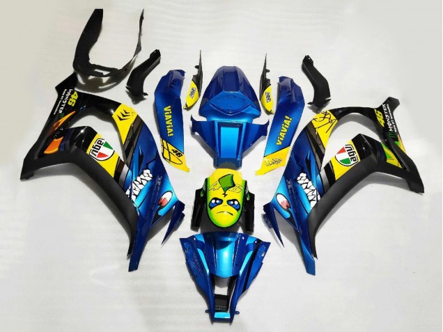 2008-2010 Blue Yellow Black Shark Kawasaki ZX10R Motorcycle Fairings