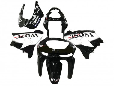 1998-1999 Glossy Black White West Kawasaki ZX6R Motorcycle Fairings