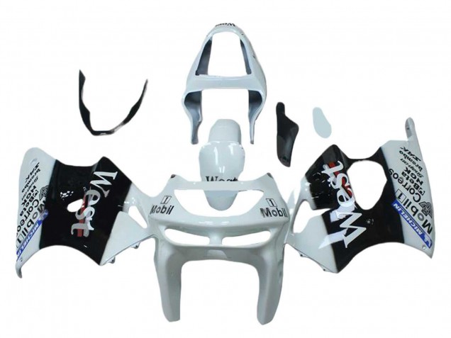 1998-1999 White Black West Mobil Kawasaki ZX6R Motorcycle Fairings