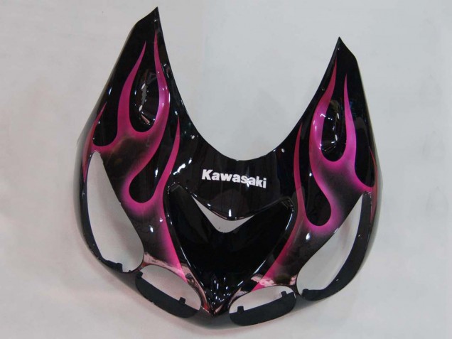 2006-2011 Glossy Black Red Pink Flame Kawasaki ZX14R ZZR1400 Motorcycle Fairings