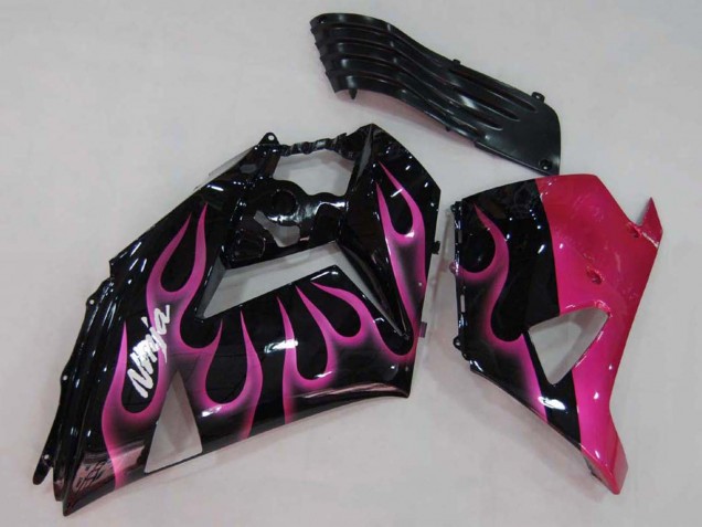 2006-2011 Glossy Black Red Pink Flame Kawasaki ZX14R ZZR1400 Motorcycle Fairings