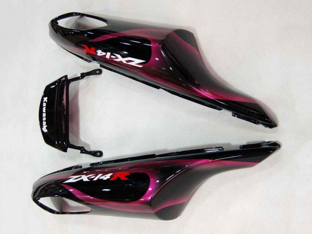2006-2011 Glossy Black Red Pink Flame Kawasaki ZX14R ZZR1400 Motorcycle Fairings