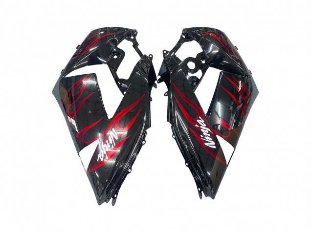 2006-2011 Glossy Black Red Flame Kawasaki ZX14R ZZR1400 Motorcycle Fairing Kits