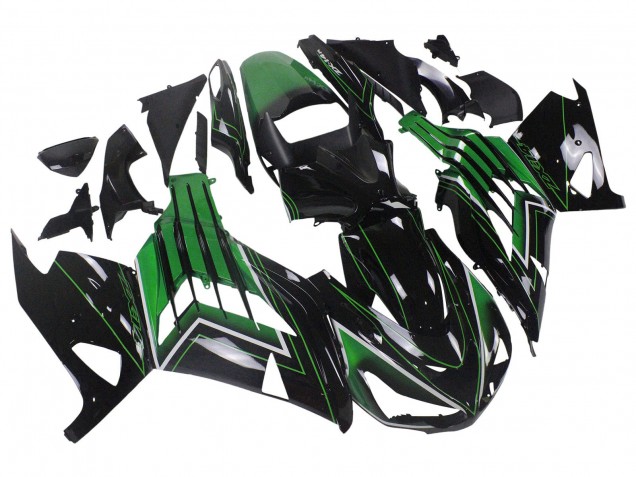 2012-2024 Green Glossy Black Stripe Kawasaki ZX14R ZZR1400 Motorcycle Fairings