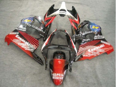 2000-2002 White Red Black PlayStation 2 Kawasaki ZX6R Motorcycle Fairings