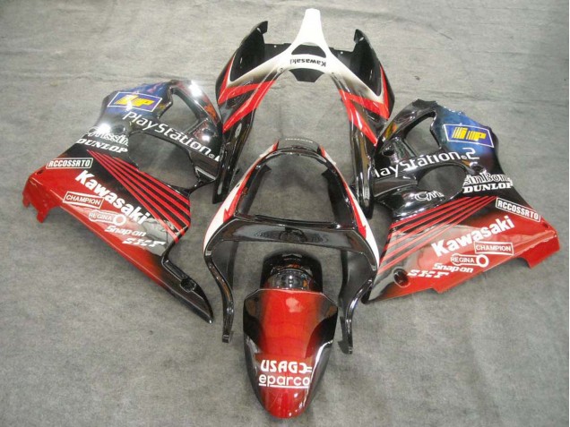 2000-2002 White Red Black PlayStation 2 Kawasaki ZX6R Motorcycle Fairings