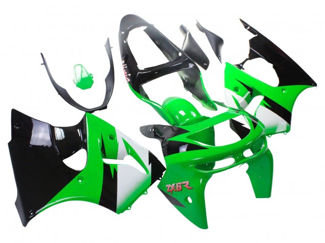1998-1999 Green White Glossy Black Kawasaki ZX6R Motorcycle Fairings