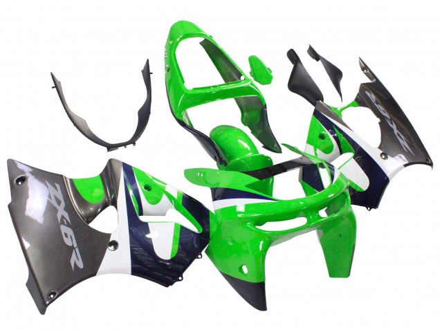1998-1999 Green White Dark Blue Silver Kawasaki ZX6R Motorcycle Fairings