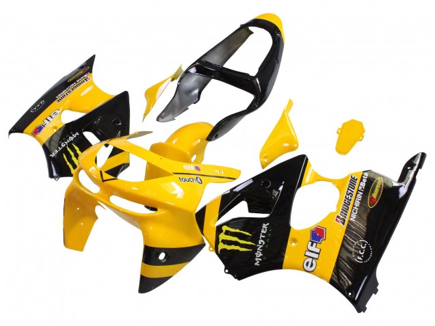 1998-1999 Yellow Black Monster Elf Bridgestone Kawasaki ZX6R Motorcycle Fairings