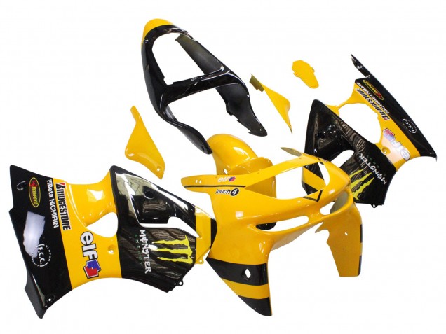 1998-1999 Yellow Black Monster Elf Bridgestone Kawasaki ZX6R Motorcycle Fairings