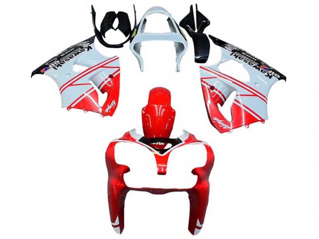 2000-2002 White Red Black Kawasaki ZX6R Motorcycle Fairings