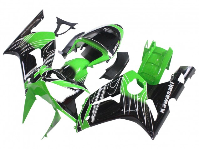 2003-2004 Green White Black Kawasaki ZX6R Motorcycle Fairings