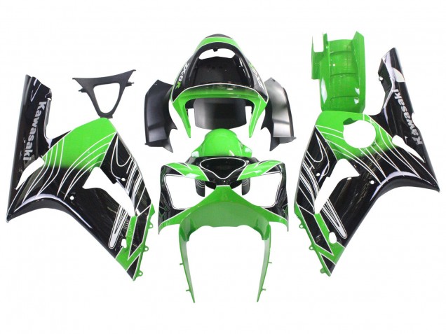 2003-2004 Green White Black Kawasaki ZX6R Motorcycle Fairings