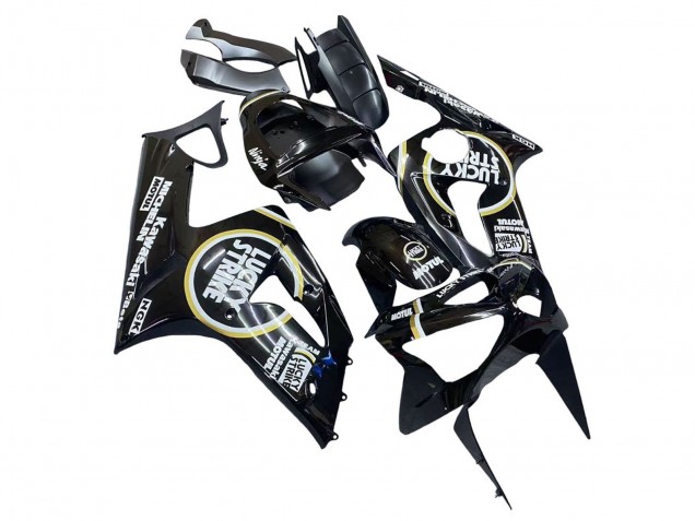 2003-2004 Glossy Black White Motul Lucky Strike Kawasaki ZX6R Motorcycle Fairings