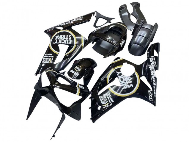 2003-2004 Glossy Black White Motul Lucky Strike Kawasaki ZX6R Motorcycle Fairings