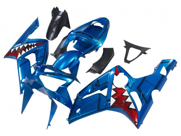 2003-2004 Blue White Red Shark Kawasaki ZX6R Motorcycle Fairings