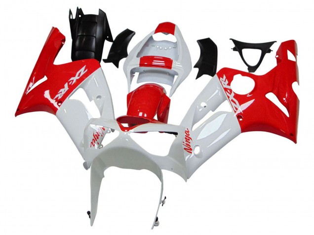 2003-2004 White Red Kawasaki ZX6R Motorcycle Fairings