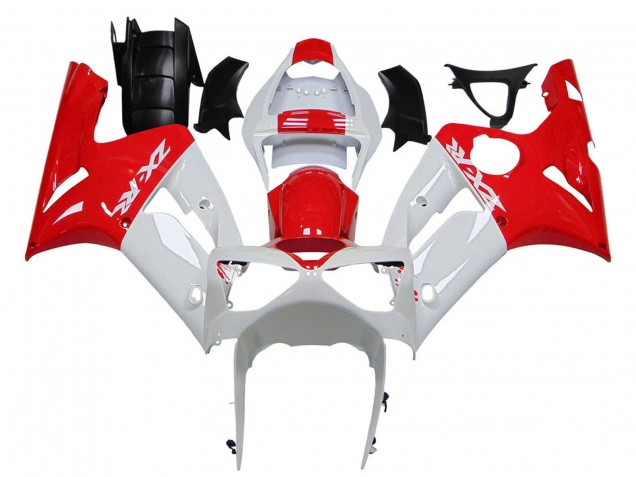 2003-2004 White Red Kawasaki ZX6R Motorcycle Fairings