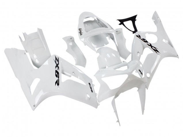 2003-2004 White Black Decals Kawasaki ZX6R Motorcycle Fairings