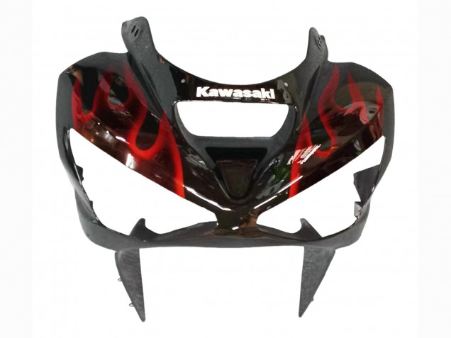 2003-2004 Glossy Black Red Flame Kawasaki ZX6R Motorcycle Fairings